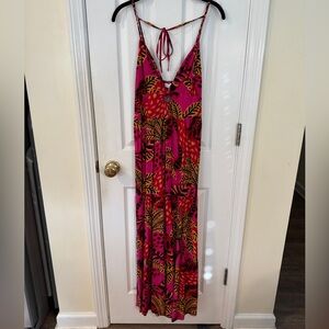 Sincerely Jules Tropical Print Wide Leg Jumpsuit Pink Orange Black Medium